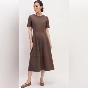 Everlane Brown Short-Sleeve Midi A-Line Dress